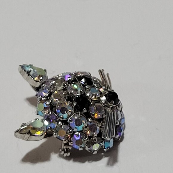 Joseph Warner Cat Face Brooch Rhinestones Silver Tone Whiskers Cat Lady Vintage - Picture 3 of 7